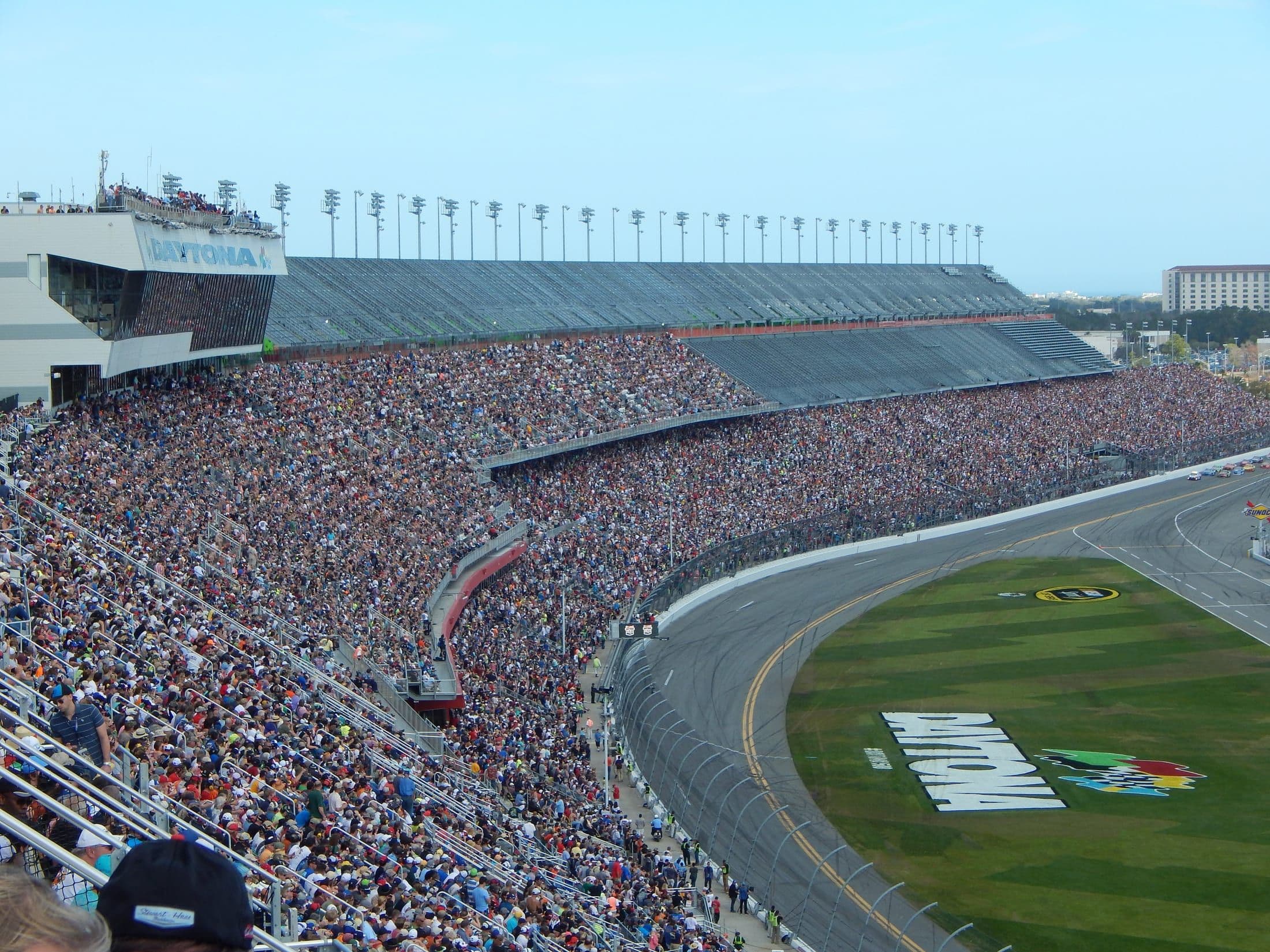A packed grandstand at Daytona International Speedway