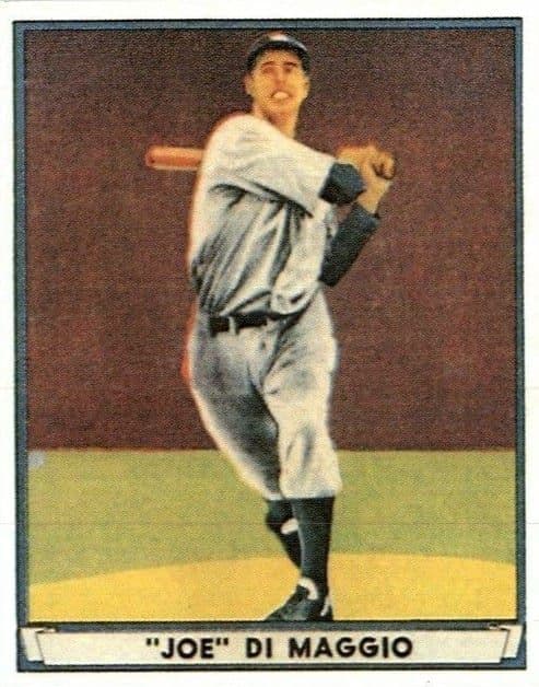 Joe DiMaggio, New York Yankees outfielder, pictured on a 1941 trading card