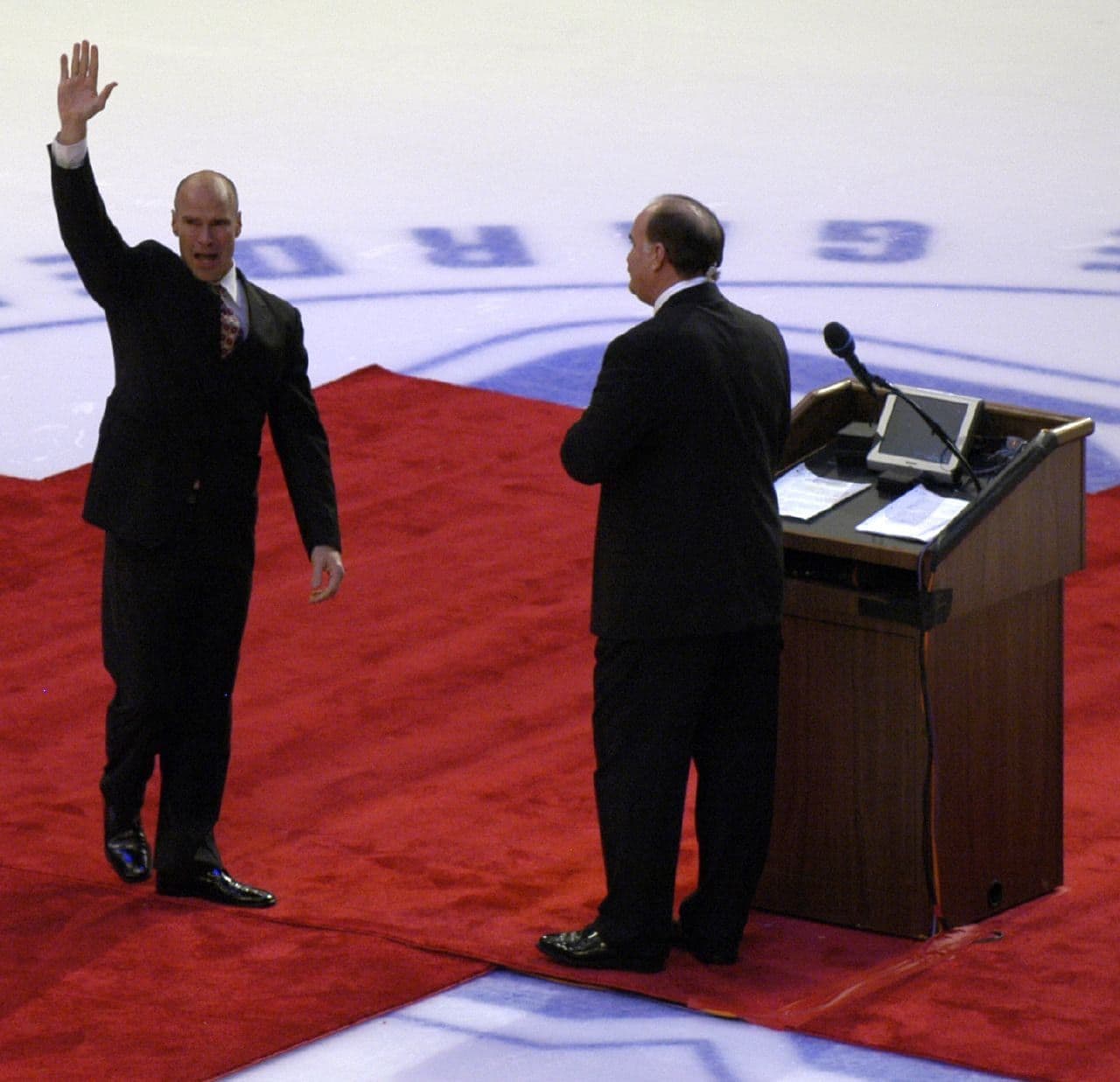 A retired New York Rangers captain waving to fans at Madison Square Garden