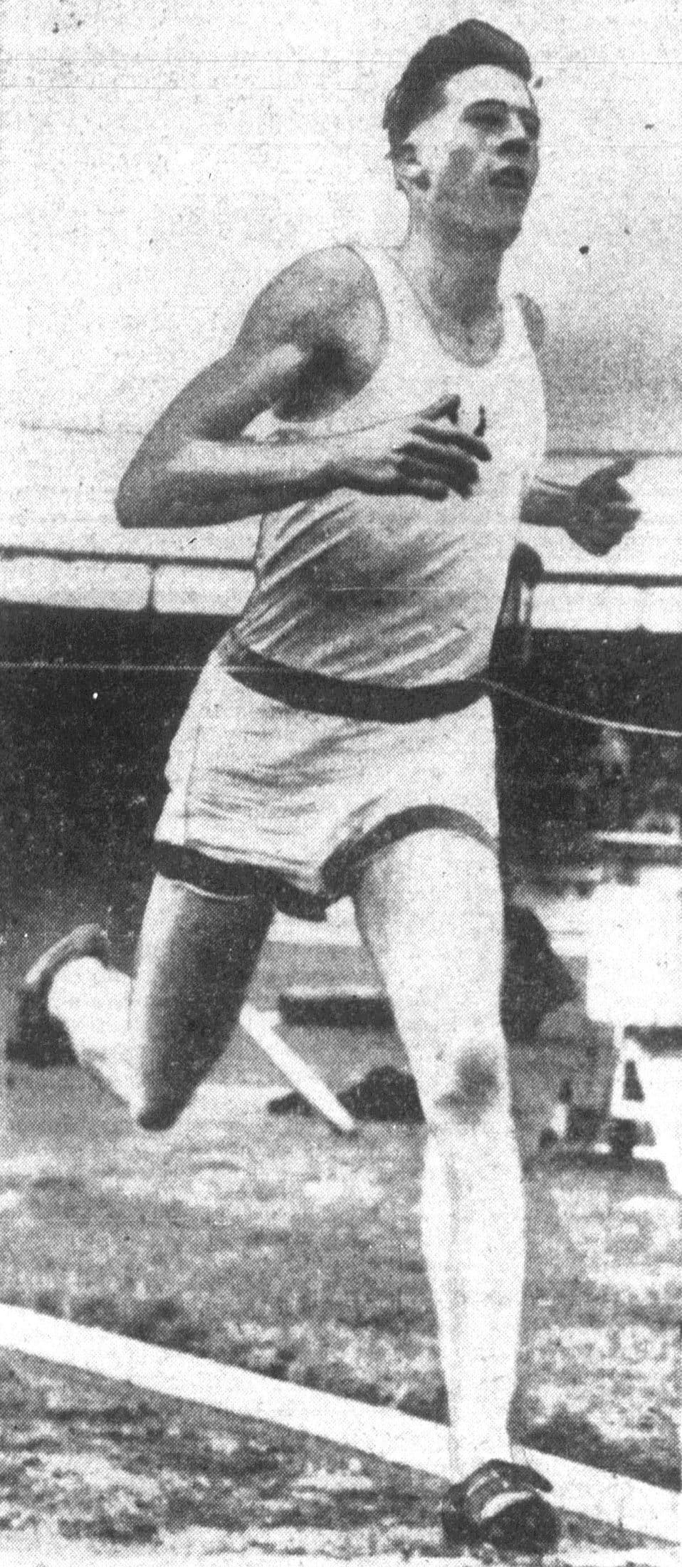 Roger Bannister racing on the track in the early 1950s