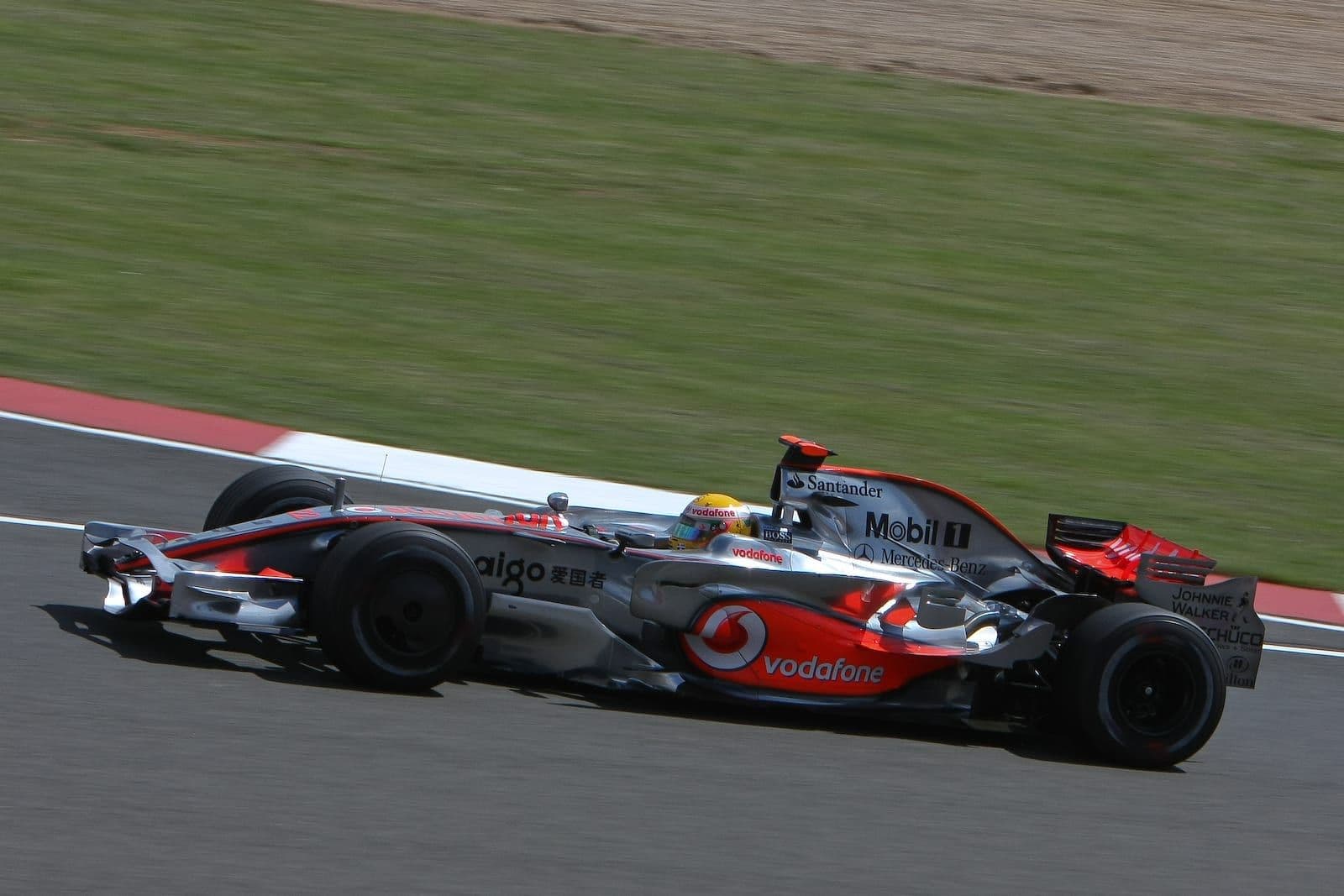 Lewis Hamilton driving his McLaren Formula 1 car in 2008